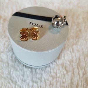 Auth TOUS Gold Tone Stainless Steel Bear Earrings